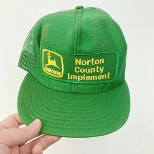 VINTAGE Norton County Implement John Deere Patch Mesh Trucker Hat Louisville Mfg